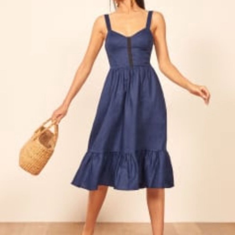 Reformation Navy Linen Dress